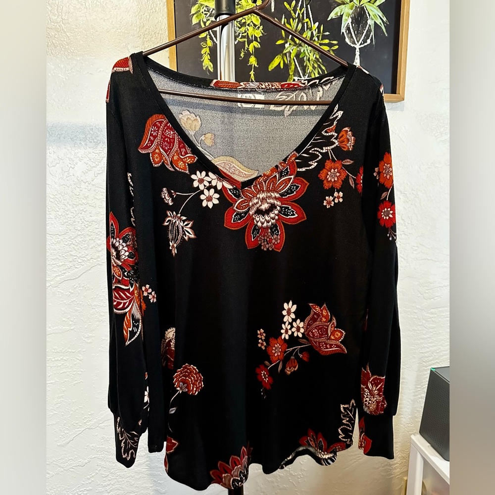 Maurices Black and Red Floral Blouse